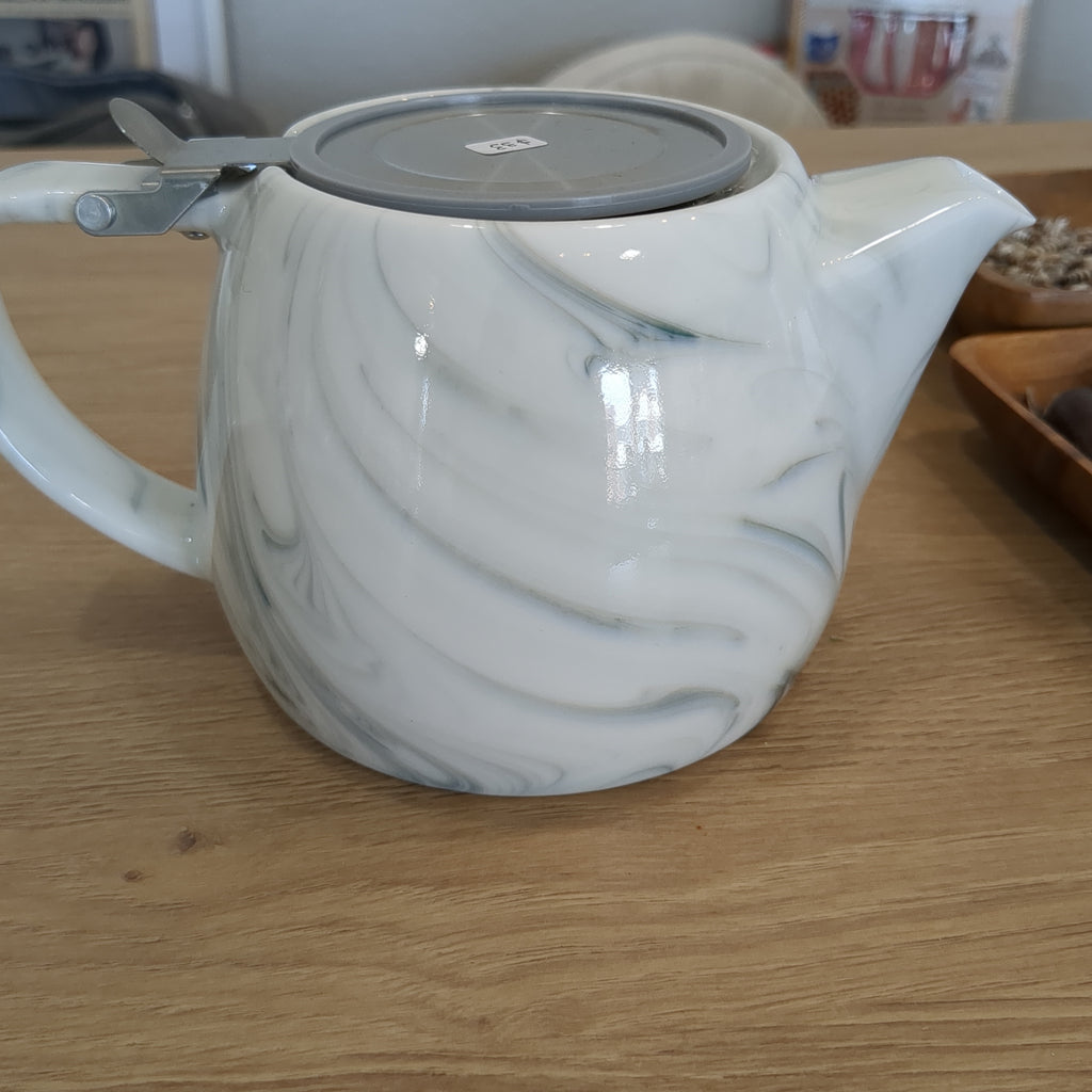 White Marble Swirl Teapot
