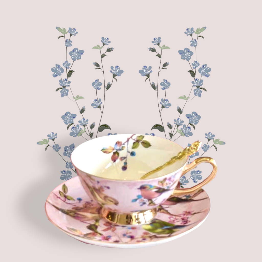 Birds and Flowers Pink Teacup & Saucer