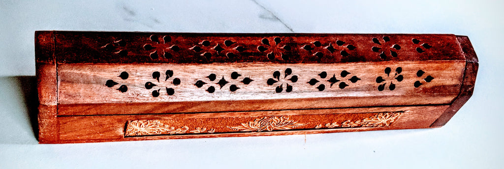Wood Carved Lotus Incense and Cone Burner