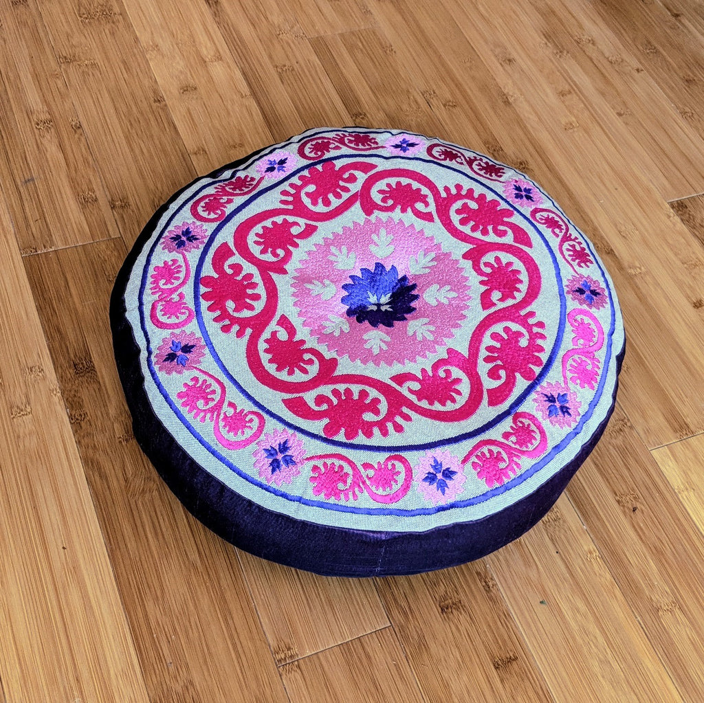 Pink & Purple Embroidered Cushion (Wide) - Everyday Zen Gifts