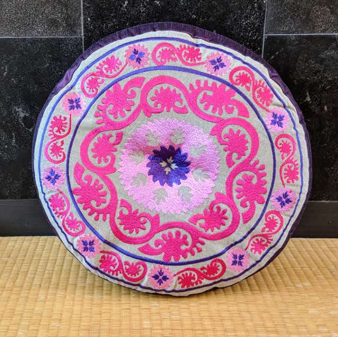 Pink & Purple Embroidered Cushion (Wide) - Everyday Zen Gifts