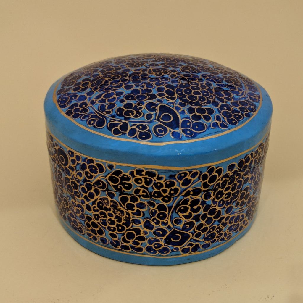 Hand-Painted Medium Circular Blue Flower Box