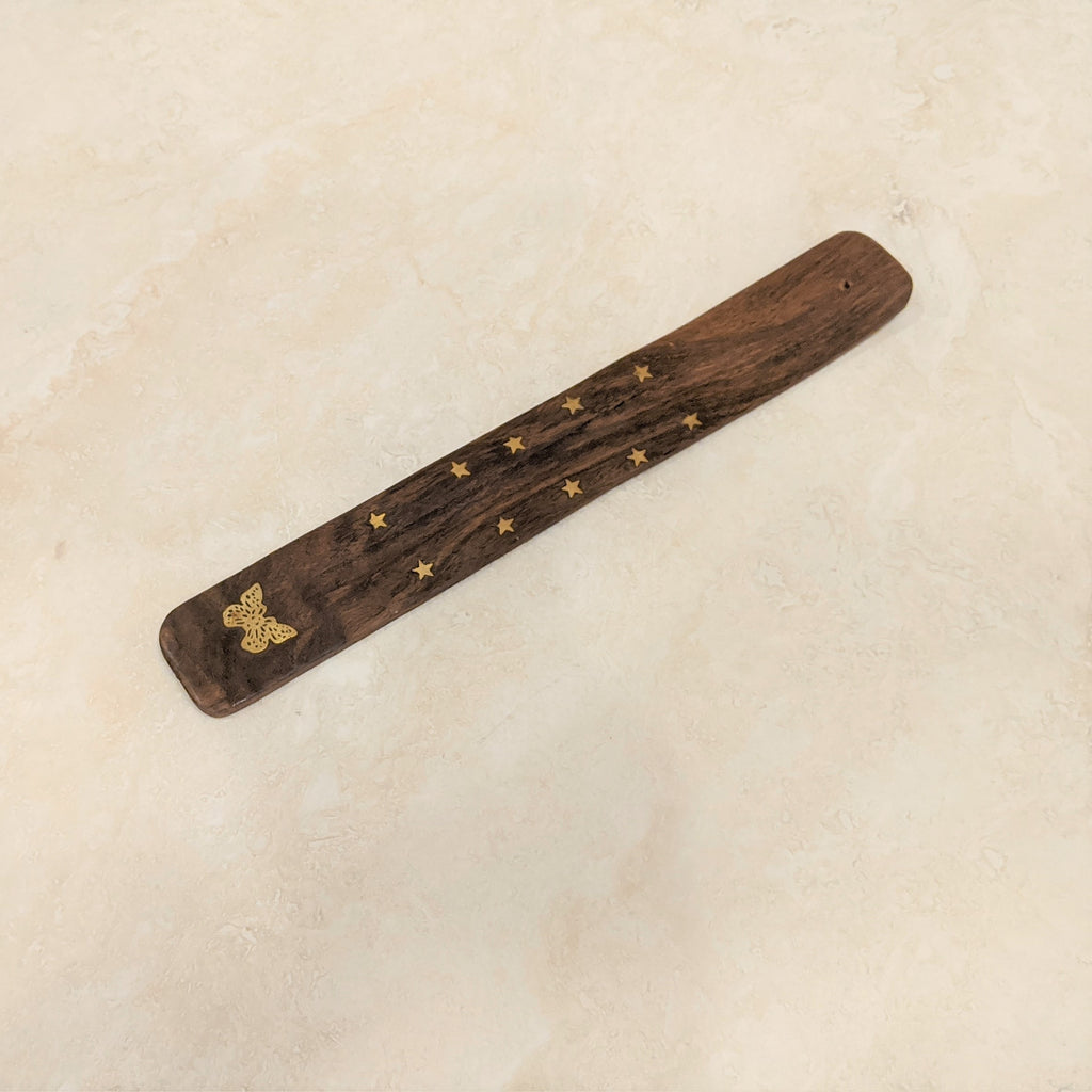 Wooden Rectangle Incense Holder with Butterfly