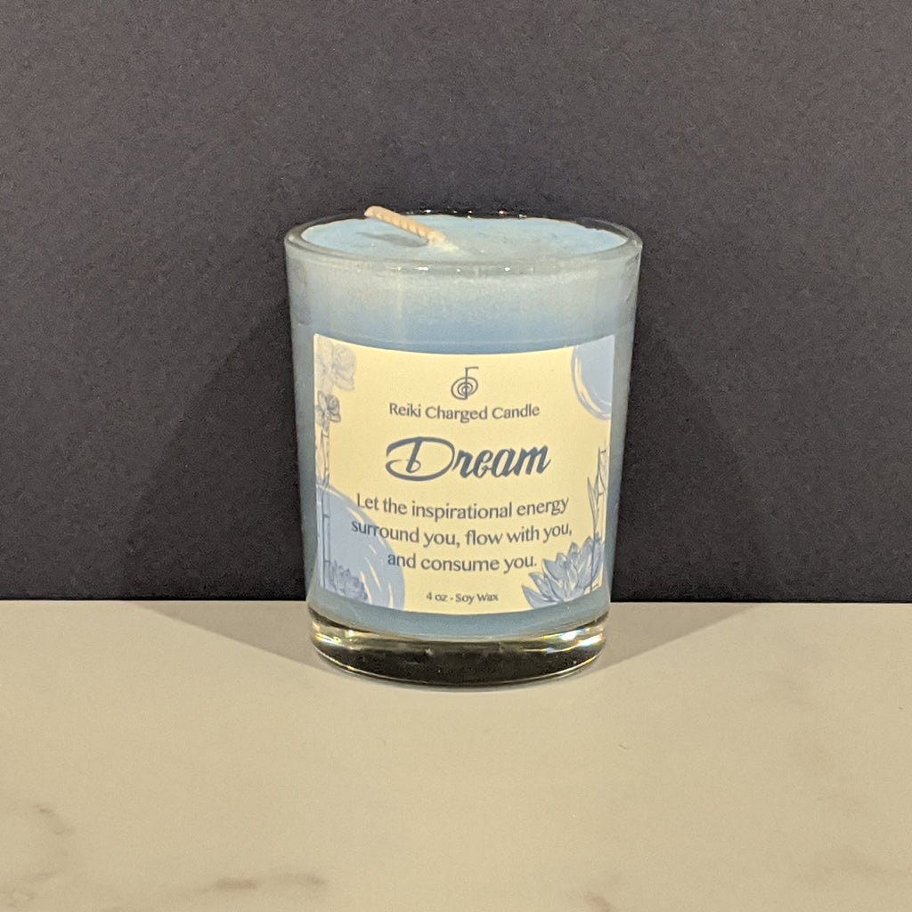 "Dream" Reiki Glass Votive Candle