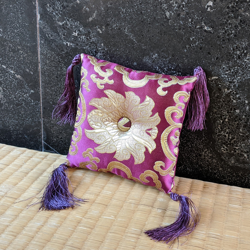 Purple Brocade Singing Bowl Pillow Cushion - Everyday Zen Gifts