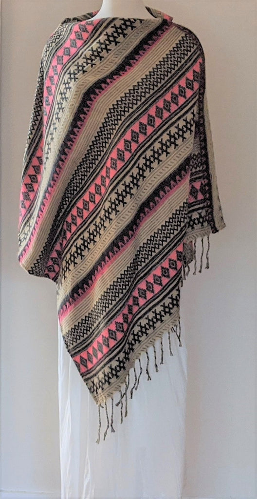 Fold over neck poncho with tassels